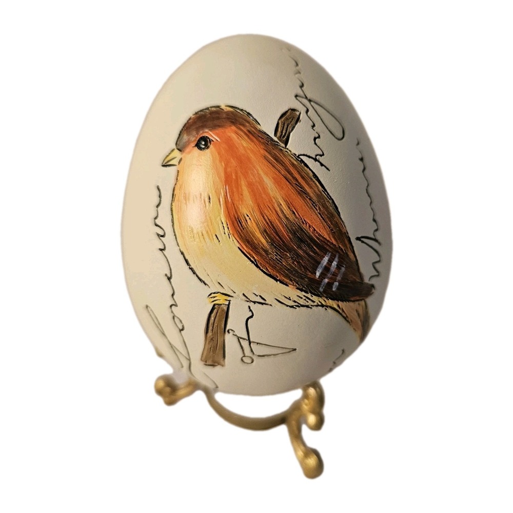 Painted European Robin Bird Decorative Egg Vintage Cottagecore Spring 3'